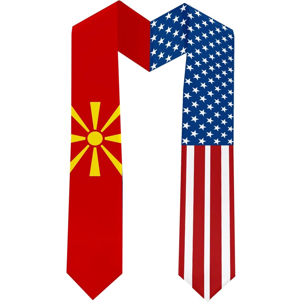 2412 2025 Macedonia Flag and USA Flag Graduation Stole Graduation Sash